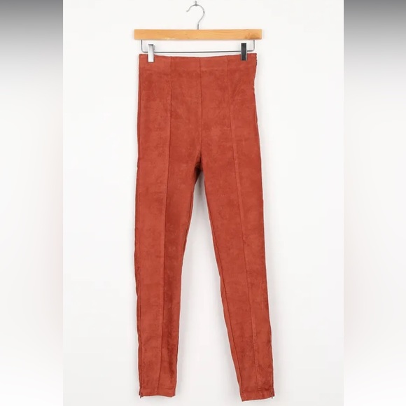 Dear Friends Rust Red Vegan Suede High Waisted Pants - Picture 5 of 13